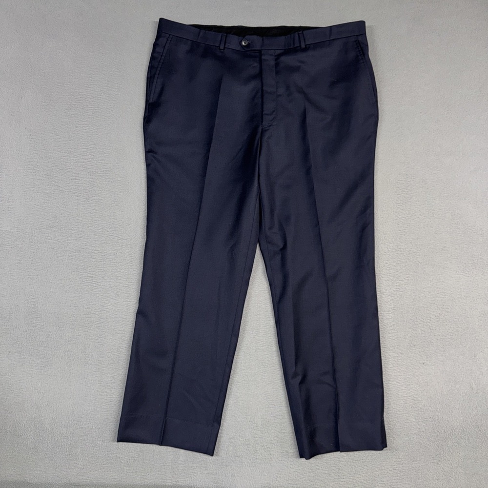 Jos A Bank Pants Mens 40x30 Blue Traveler Tailored Fit Flat Front Wool Dress